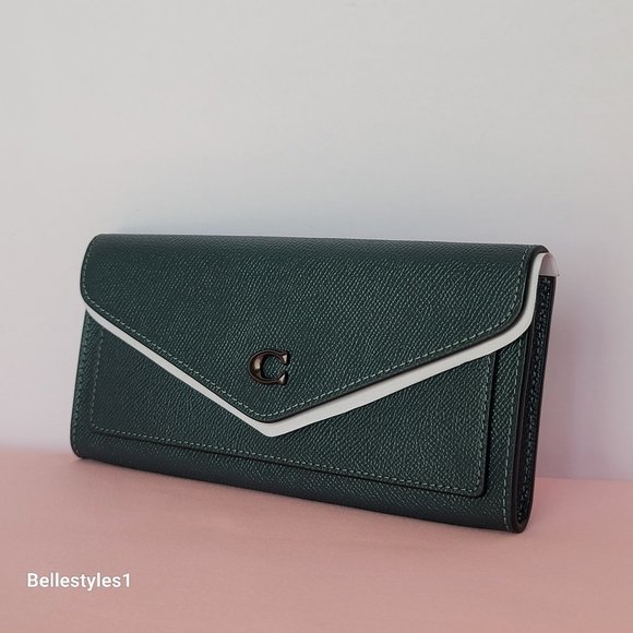 COACH Wyn Envelope Crossgrain Leather Wallet- Forest color 🎈$121. - Picture 4 of 16
